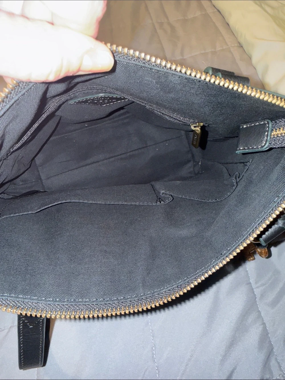Fossil Black Pebbled Leather Shoulder Bag with Gold Hardware